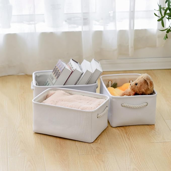 Storage Bins for Shelves - Medium 3Pack 13.8L*9.8W*6.7H inch Fabric Storage Cubes Canves Storage Basket for Organizing Toys Baby Clothes Gift Dog (White) - Image 4