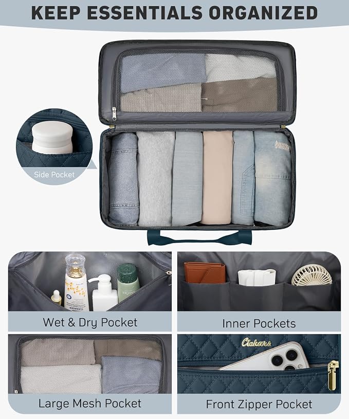 Travel Bags for Women Wide Open Large weekender Duffle Bag with Shoe Compartment Overnight Hospital Bag For Women Labor Delivery Carry on Bag Personal Item Travel Bag with Wet Pocket Peacock Blue - Image 2