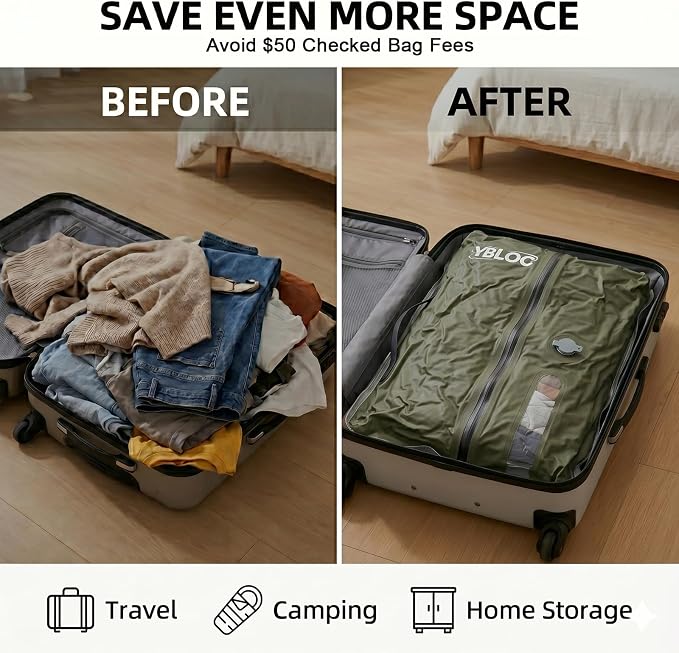 YBLOC Vacuum Bags for Travel - 1 Pack 24L Reusable Compression Bag, Space Saver (Up to 60% for Bulky Items), IP67 Waterproof TPU for Luggage, Carry-On & Backpack, Seasonal Storage (Without Pump) - Image 2