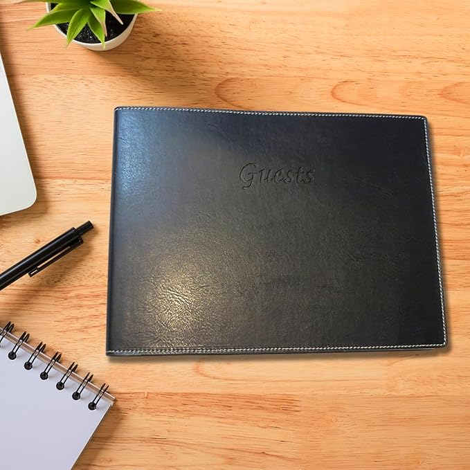 Leather Guest Book Soft Cover Italian with Guests Embossed on Cover Collection (Black) - Image 6