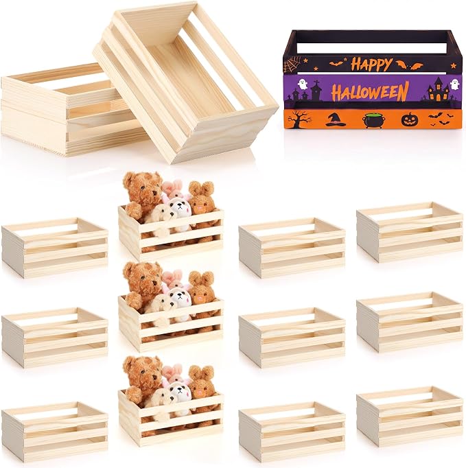 Gerrii 12 Pcs 8'' Small Wooden Crates for Crafts Unfinished Crates Centerpiece Mini Rustic Wood Basket Box for Display Storage Milk Wine Closet Home Bathroom Kitchen Office Decor by Gerrii