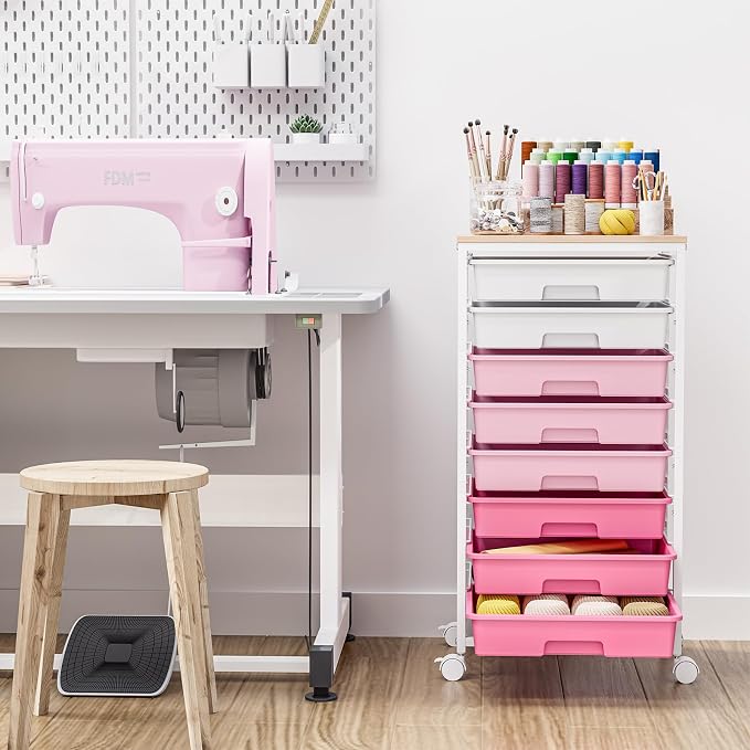 TOOLF Rolling Storage Cart with 8 Drawers,Rose Pink | Utility Cart on Wheels with Wooden Tabletop,Teacher Organization for Classroom, Art Cart for Office,Bedroom,Craft Room - Image 9