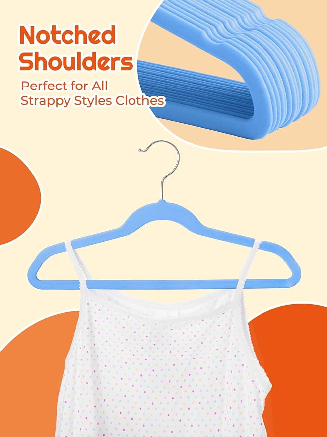 HOUSE DAY 14 Inch Kids Velvet Hangers 50 Pack, Durable Big Kid Hanger Blue | Children Hangers for Youth, Teen, Non Slip Kids Felt Hanger, Cute Small Hanger for Closet, Ideal for Everyday Use - Image 6