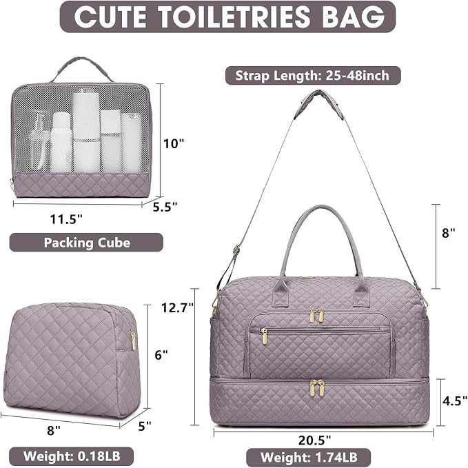 Large Women Travel Duffle Bag, Weekender Bags for Women with Shoe Compartment, Carry on Overnight Bag with Toiletry Bag, Gym Duffel Bag with Wet Pocket, Hospital Bags for Labor and Delivery 3 PCS Set - Image 3