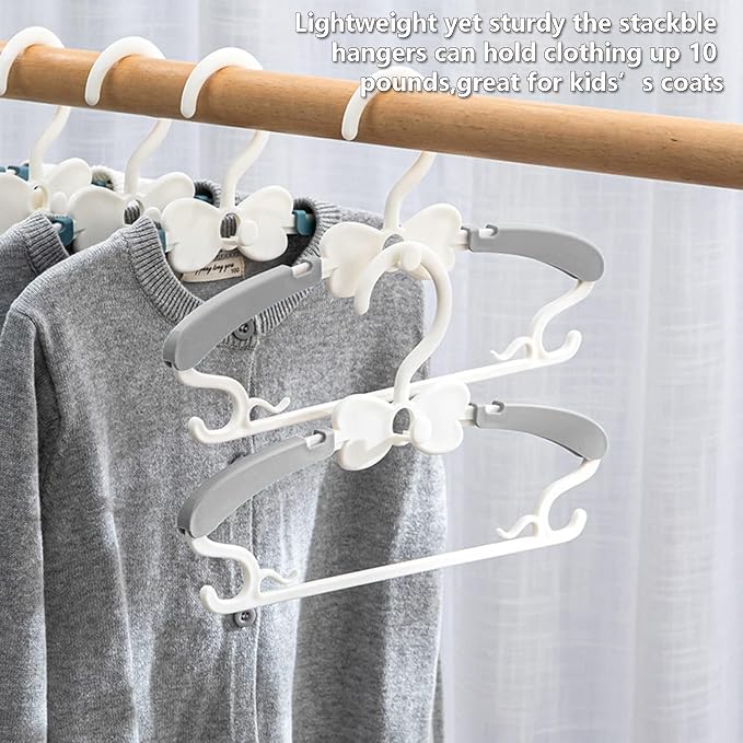 WJWSKI Kids Hangers for Closet, 50 Pack Baby Clothes Hanger, Adjustable Toddler Hangers for Boy Nursery, Cascading Plastic Perchas for Newborn Babies Children Infant, Space Saving Perchas Bebés, Grey - Image 3