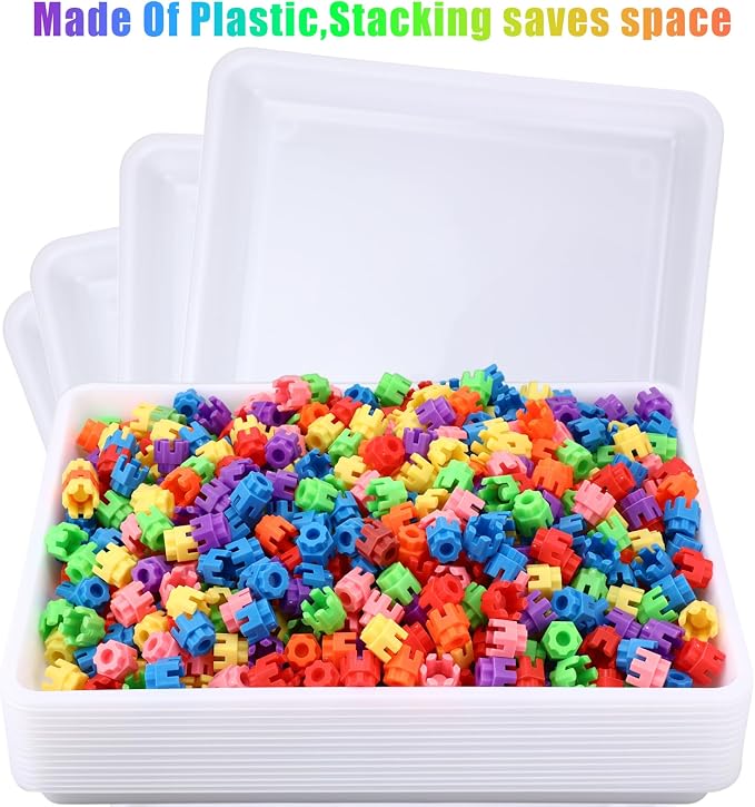 Maitys 15 Pack Plastic Art Trays 12 x 16 Inch Activity Crafts Trays Sensory Tray DIY Projects, Painting, Beads, Jewelry Office Home Organizer Arts and Crafts Supplies(White) - Image 4