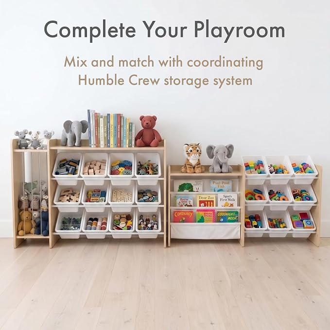 Humble Crew Kids Toy Storage Organizer, Front Facing Bookshelf, 9 Bins Wood | Removable bins, solid hardwood, 49 in wide with top shelf, toddler friendly, easy cleanup, for playrooms and nurseries - Image 8