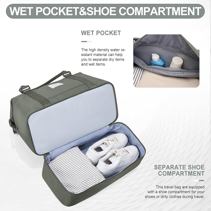 Weekender Bags for Women, Carry-On Overnight Travel Duffel Bag | Travel Bag with Shoes Compartment & Toiletry Bag, Extra Large, 3 Pcs Set - Image 6