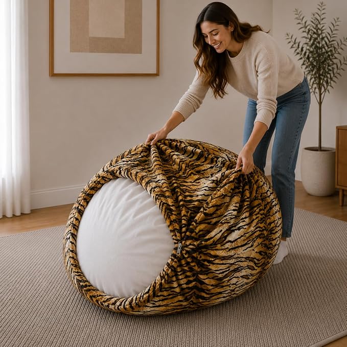 ULTIMATE SACK | 4 Ft Bean Bag Chair Replacement Cover Only | Tiger Fur | Removable Washable Cover only by ULTIMATESACK
