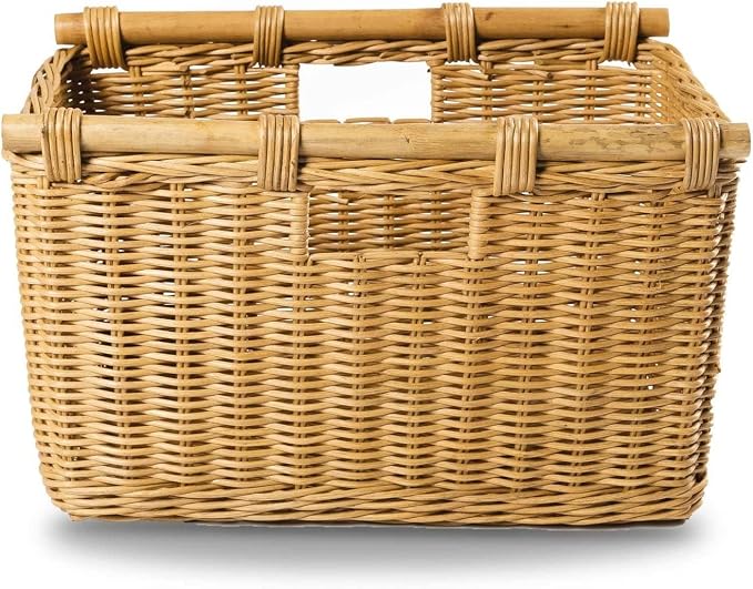 The Basket Lady Tall Narrow Wicker Storage Basket, S, Sandstone | Outside: 16" L x 9.5" W x 10" H | Inside: 14.5"L x 8"W x 8.5"H - Handcrafted by artisans from natural rattan - Image 2
