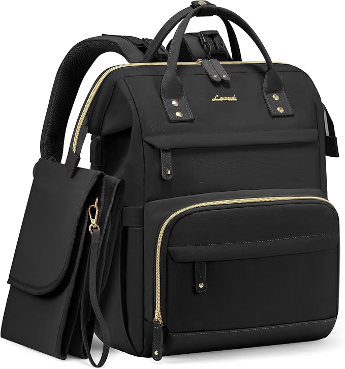 LOVEVOOK Diaper Bag Backpack, Baby Bag with Changing Station, Large Diaper Backpack for Moms Dads, Waterproof Leather Accents Baby Boy and Girl Bag for Travel Baby Essentials, Black by LOVEVOOK