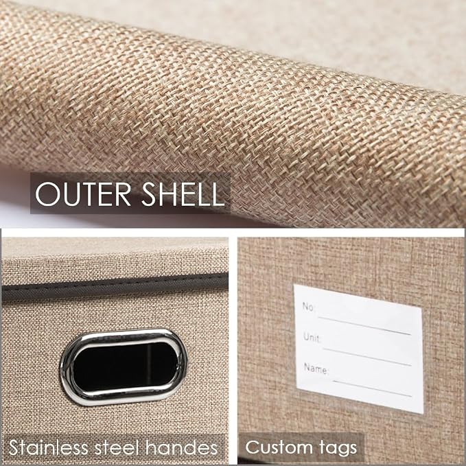 Storage Bins with Lids [3-Pack] Jute Fabric Foldable Storage Boxes Organizer Containers Baskets Cube with Cover for Home Bedroom Closet Office Nursery khaki（11.4X8.6X6.7 - Image 4