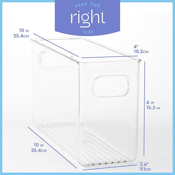 Plastic Food Storage 2 Pack Clear Container Bin with Handles for Organizing Kitchen, Pantry, Refrigerator, Freezer, Pantry, Cabinet, Closet, Bathroom. 10”x4”x6” - Image 3