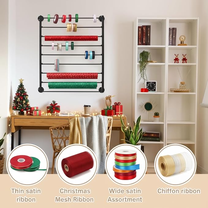 9 Tier Wall Mounted Ribbon Organizer Metal Ribbon Holder,Black - Image 3