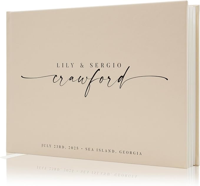 Personalized Guest Book - 11.5" x 8.5" Custom Bride & Groom Names with Bookmark and Hard Cover 140 GSM Blank Pages, for Weddings Guest Book, Engagements, Birthdays, Special Events, Oats by ModernAlbumDesigns