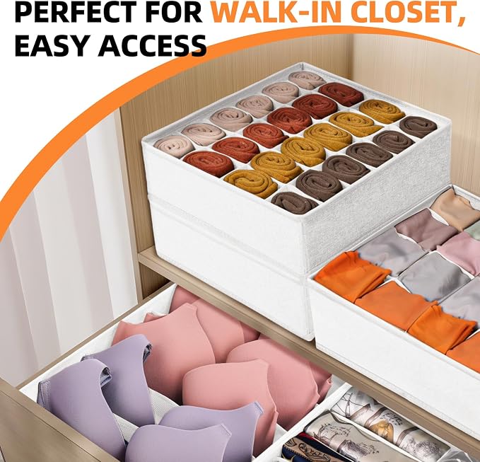 Drawer Organizer - 6 Set Clothes Organizer for Closet & Bedroom - 90 Cells Bins for Sock, Underwear, Bra, Baby Clothes - Washable & 10xDurable than Non-Woven Fabric (White) - Image 6