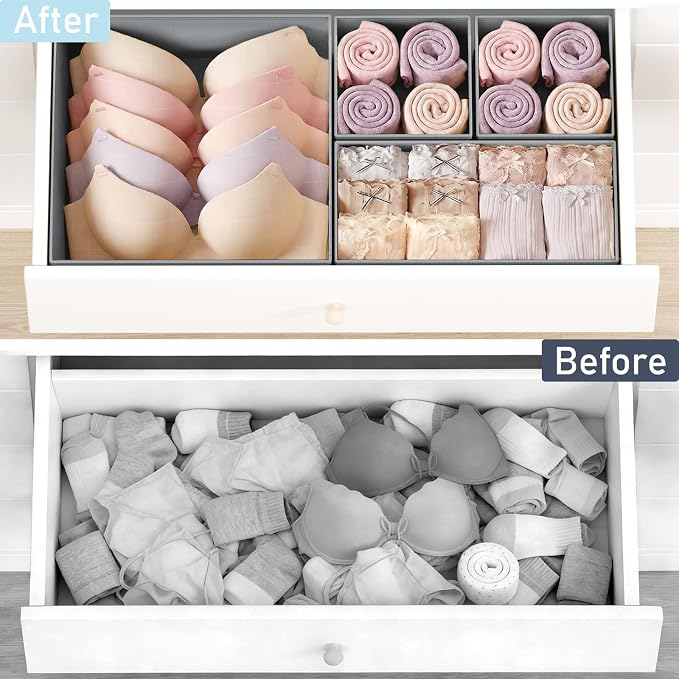 DIMJ Drawer Organizer Clothes 28 Pack - Foldable Baby Organizers and Storage & Closet Organizers for Bedroom, Closet - Nursery Organization Dresser Dividers for underwear, Sock,Bra, Belt, Tie,Gray - Image 6