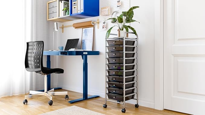 Seville Classics Rolling Utility Organizer Storage Cart, for Home Office, School, Classroom, Scrapbook, Hobby, Craft, 10 Drawer, Black - Image 11