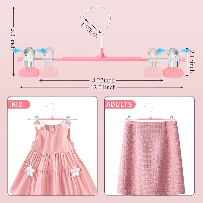 HUADYMEET 12 Inch Heavy Duty Pants Skirt Hangers with Clips,Pink,20 Pack | Metal,Space Saving,Adjustable,Hanger for Jeans Shorts Clothes Slacks Trousers,For Adult Men Women Children,Non Slip - Image 6