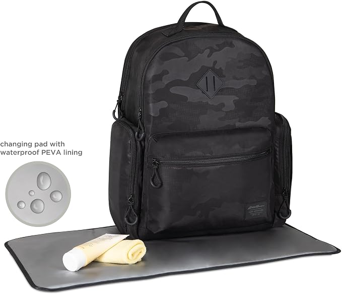 NoJo Eddie Bauer Camo Backpack Diaper Bag - Black & Gray - Image 4