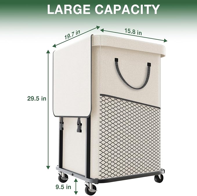 Laundry Basket with Lid, 150L Rolling Laundry Hamper with Wheels White | Dirty Clothes Hamper with Metal Frame and Removable Bag Design,Large Rolling Hampers for Laundry Room, Bedroom,Dorm - Image 6