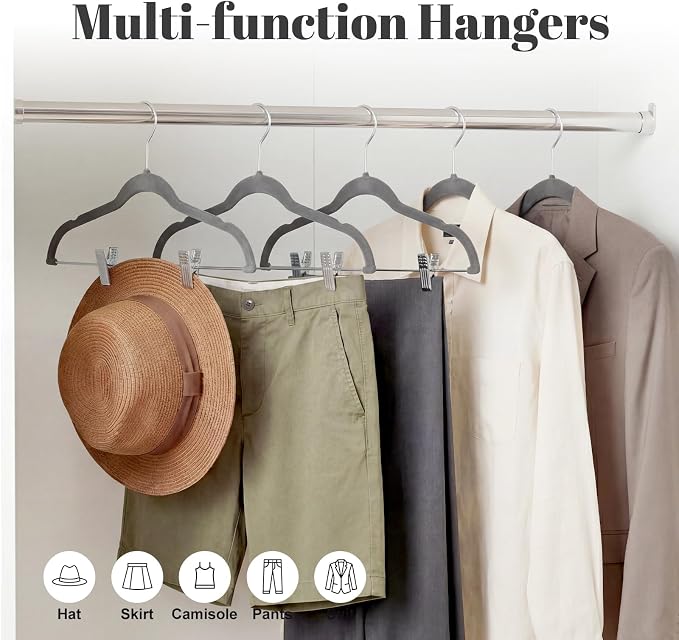HOUSE DAY Velvet Skirt Hangers 36 Pack, Grey Hangers with Adjustable Clips | Space Saving Slim Felt Pant Hanger, Heavy Duty Shorts Hanger, Non Slip Clip Hangars for Pants, Skirts, Shorts, Outfit - Image 3