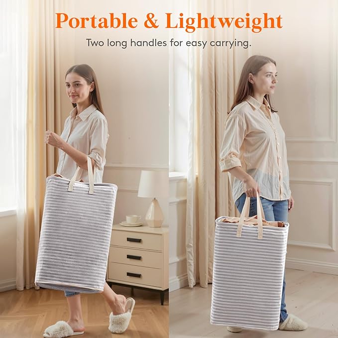 Lifewit 2 Packs Freestanding Clothes Hamper with Carry Handles, Large Tall Laundry Basket for Organization for Adults in Laundry Room Dorm Bedroom, Gray, 2 x 75L - Image 5