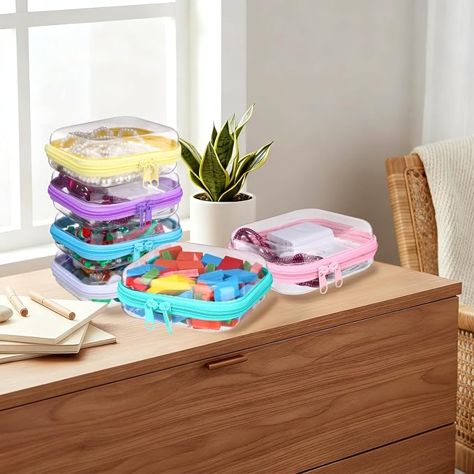 Sanwuta 6 Clear Hard Zipper Case,Colorful,5 X 5 X 2 Inch | Pencil Case Pouches ,Makeup Bag,Plastic Toiletry Diaper Bag ,Travel Toy Storage,Waterproof Organizer Bins - Image 7