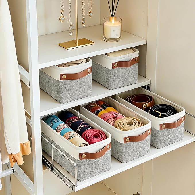 Small Fabric Storage Baskets, 15x6x5 inch Narrow Storage Bins 4-Pack Long Storage Basket for Organizing with Handles, Decorative Basket for Closets, Shelves, Toilet Paper, Grey - Image 5