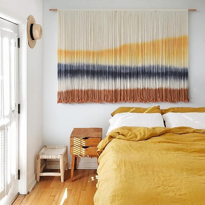 Flber Macrame Wall Hanging Extra Large Dip Dye Boho Wall Decor 57" W*35" L | Extra Large Wall Hanging, Hand Dyed Fiber Art, Gradient Color Design, for Living Room, Boho Decor, Cozy Home Accent - Image 3
