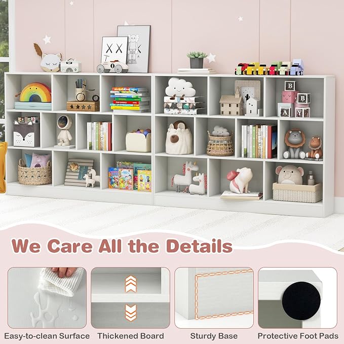 HONEY JOY Kids Toy Storage Organizer, 10-Section Wooden Floor Storage Cabinet, 41” Daycare Toy Chest, 3-Tier Kids Display Bookshelf for Classroom, Playroom & Nursery, Kindergarten (White) - Image 6