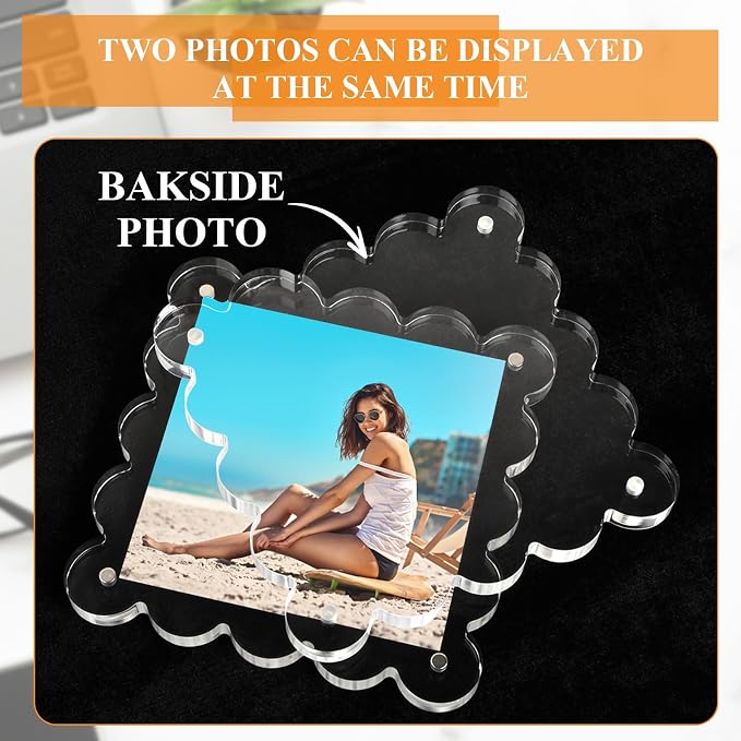 Chivalral 3 Pack 4x4 scalloped picture frame,acrylic Square Desktop Holders | Double Sided magnetic frames, 10+10mm Thick, Present for Birthdays, Weddings, Anniversaries , Daily Home ,Office decor - Image 7
