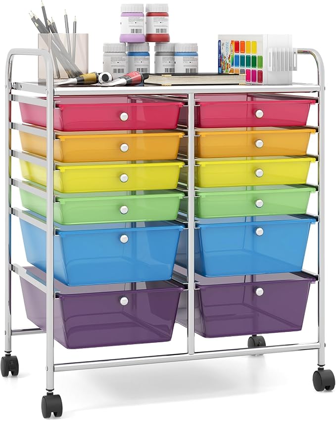 Giantex 12 Drawer Rolling Storage Cart Tools Scrapbook Paper Office School Organizer (Multicolor) by Giantex