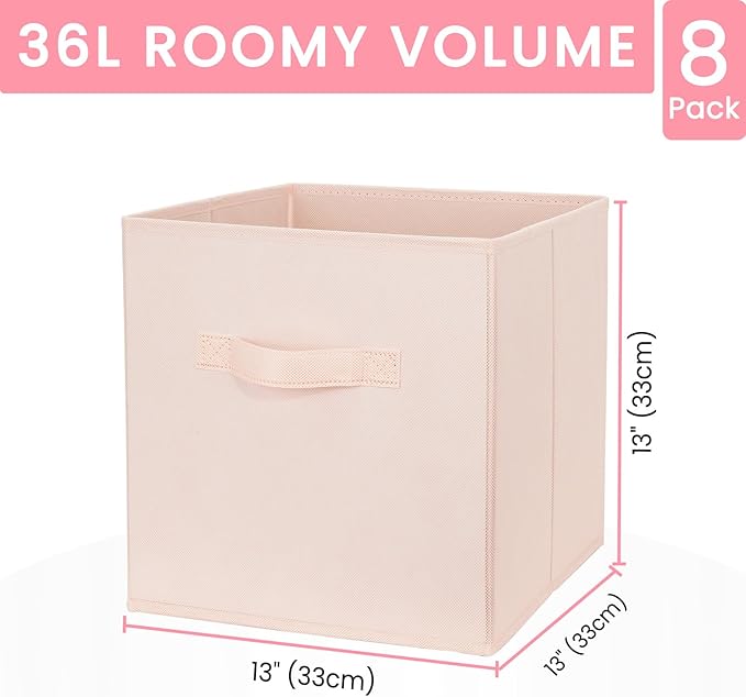 Storage Cubes - 13 Inch Heavy Duty Fabric Storage Bins for Shelves Closet Cube Organizer - 8 Pack Collapsible Cube Storage Bins Baskets for Clothes Blankets Toys - Nursery Organization - Image 2