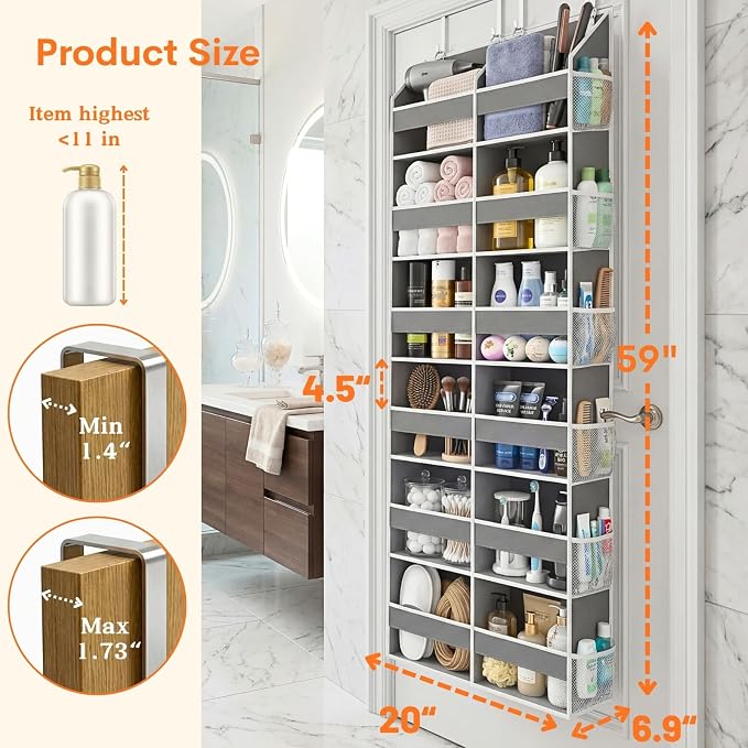 Over the Door Organizer 6 Tiers, Extra Large Behind Door Storage of 12 Compartments, 80 lbs Weight Capacity Hanging Storage Organizer with Clear Window Kids Toys, Shoes, Diapers, Room storage - Image 4