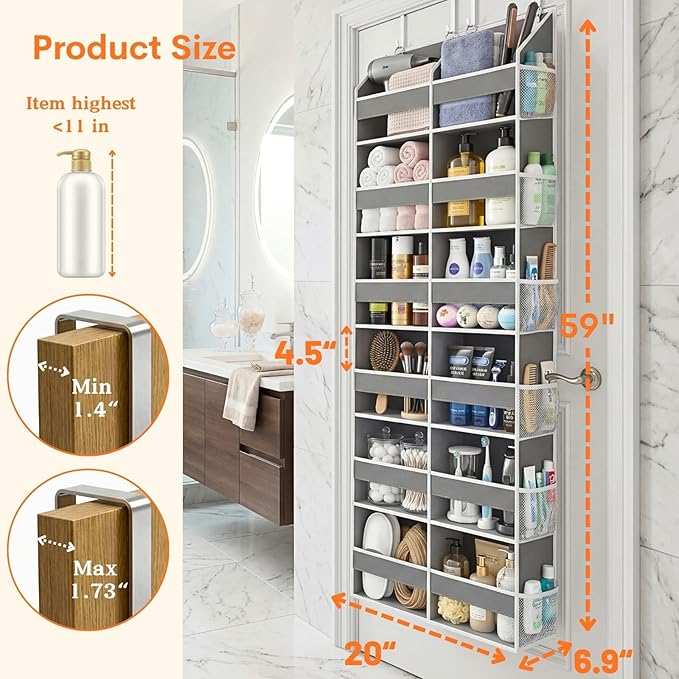 2 Pack Over The Door Organizer 6 Tiers, Extra Large Behind Door Storage of 12 Compartments, 80 lbs Weight Capacity Hanging Storage Organizer with Clear Window Kids Toys,Shoes (6 Tiers - Grey) - Image 4