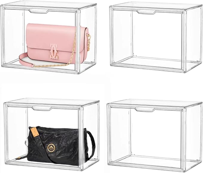LXLXXL Acrylic Display Case, 4-Pack XL Stackable Bins with Magnetic Lid | Stackable Storage Bins 4 Pack XL, Clear Acrylic Box with Magnetic Lids for Figures and Cosmetics, Dustproof & Space-Saving by LXLXXL