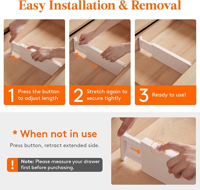 Lifewit 4" High Upgrade Drawer Divider, Adjustable Drawer Organizer Clothes | 5 Pack 11"-17" Expandable Beige Plastic Drawer Separator for Dresser, Kitchen, Closet, Nursery, Office Organization & Storage - Image 7