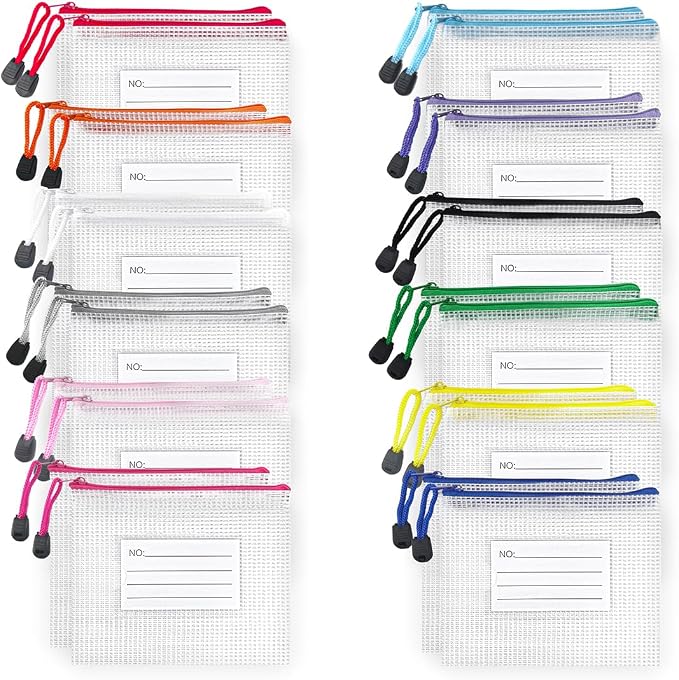 BOPART 24pcs Small Mesh Zipper Pouch 6.3x4.9 Inches Waterproof Zip Mesh Bags with Label Pocket for Home Office Supplies & Cosmetics Travel Accessories by BOPART-ENJOYYOURLIFEALWAYSBYYOURSIDE
