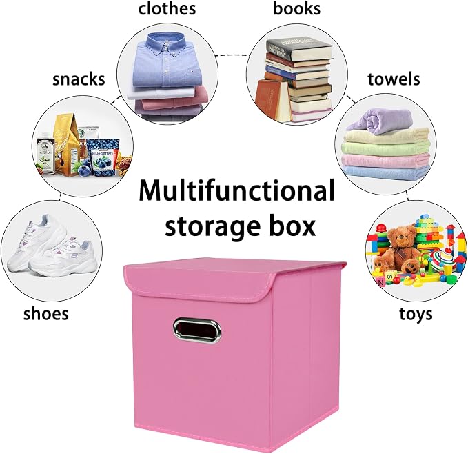 Closet Organizers Fabric Storage Bins With Lids Collapsible Cube Storage Organizer Basket With Handles,Storage Boxes for Clothes Storage,Office,Laundry,Shelves,6 Pack,（Pink） - Image 3