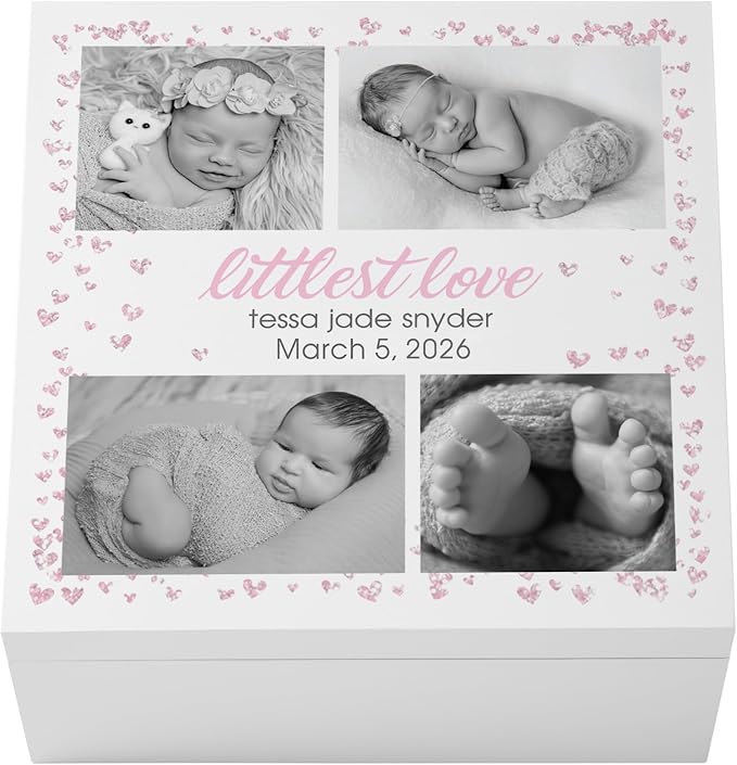 Let's Make Memories Personalized Keepsake Box for New Baby - Memento Storage - Memories Box - Nursery Decor - 12" Lx12 Wx6 H - Littlest Love - Pink by LetsMakeMemories