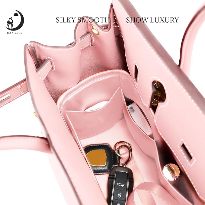Fits for Brikin Bag Insert Organizer For Hermes(25 R,Pink) | Premium Silk Material,Smooth Touch,Lightweight,zipper,protect from scratches & stains,multiple pockets,keychain,waterproof - Image 2