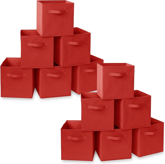 Casafield Set of 12 Collapsible Fabric Cube Storage Bins, Red - 11" Foldable Cloth Baskets for Shelves, Cubby Organizers & More by Casafield