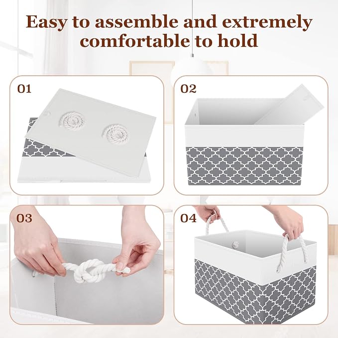 Storage Bins 2-Pack, Foldable Storage Baskets for Organizing Toys, Books, Shelves, Closet, Large Storage Box with Rope Handles, Sturdy Organizer Bins,Clover Grey - Image 5