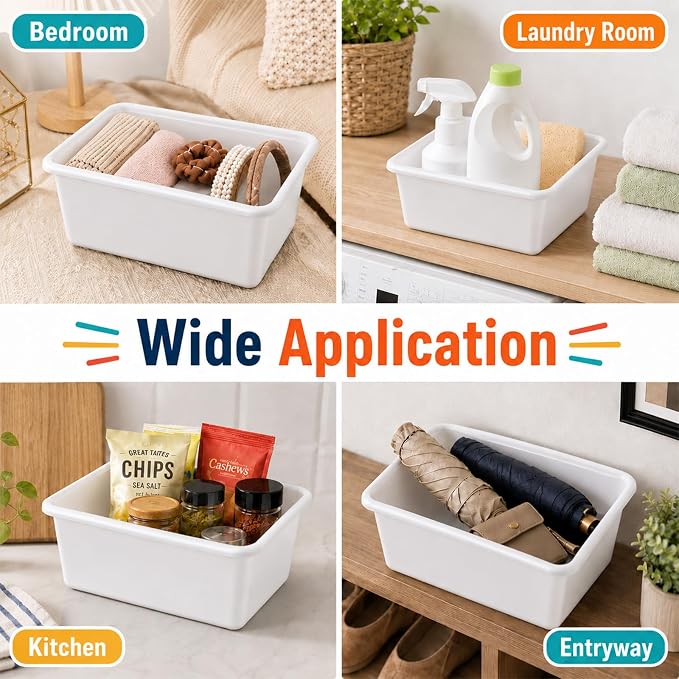 gisgfim 24 Pack Plastic Cubby Storage Bins Crew Toy Stackable Bin Classroom Plastic Cubby Bins Stackable Storage Containers Classroom Book Bin for Student Teacher School Office Home(White) - Image 6