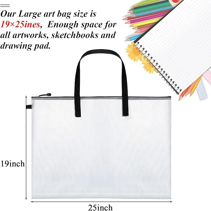 Frienda 20 Pieces Art Portfolios Bags Waterproof Portfolios Posters Storage Supply Bags with Zipper and Handle for Art Artworks, Bulletin Boards, Charts and Teaching (19 x 25 Inches) - Image 2