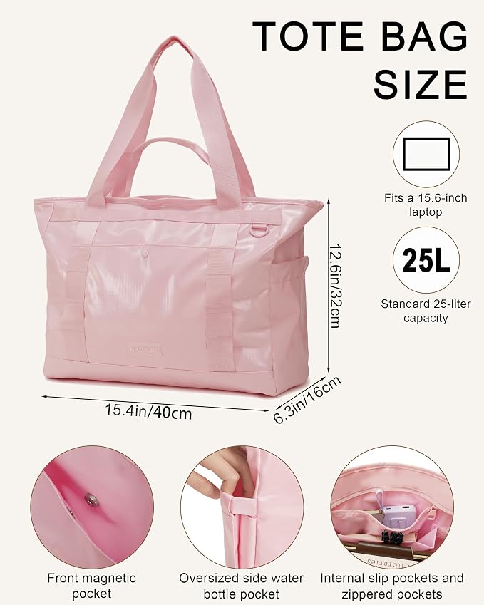 FHELAD Extra Large Glossy Tote Bag for Women, Beach Shoulder Bag 25L | Waterproof Sandproof, 15.6" Laptop Compartment, Luggage Strap, Work, Travel - Image 2