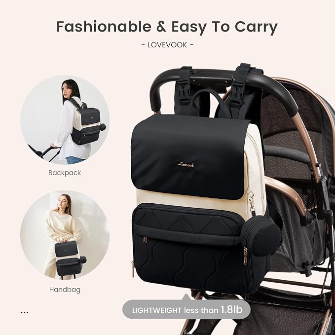 LOVEVOOK Diaper Bag Backpack, Baby Travel Bags for Boys & Girl, Toddler Waterproof Diaper Bag w/Changing Pad (Black, 15.6''-Small) - Image 6