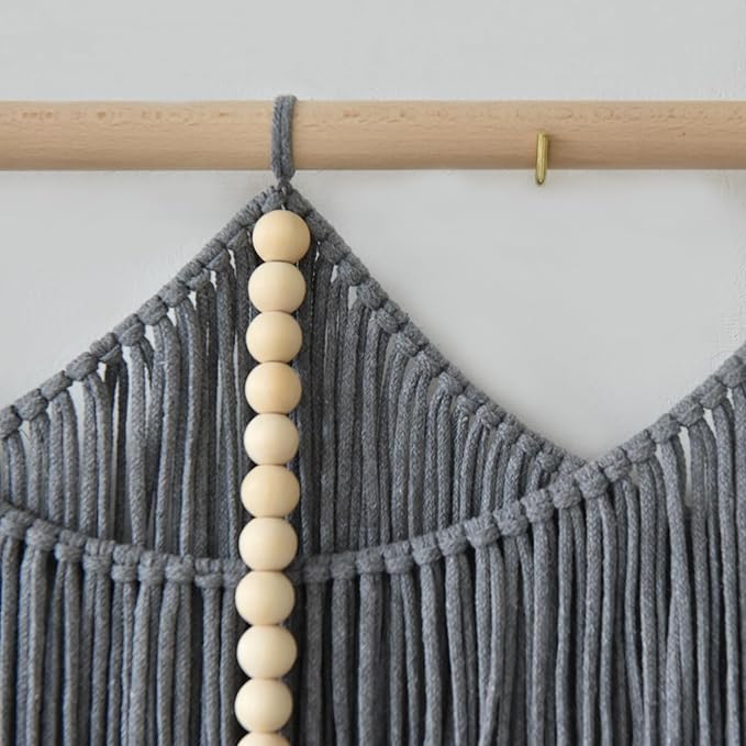 Jakalin Macrame Wall Hanging Grey Woven Yarn Large Boho Wall Art 57" x 43" | Handwoven Cotton, Fiber Wall Art, Grey Dip dye Design, Home Decor Boho, Macrame Yarn, Living Room, Bedroom Wall Decor - Image 6