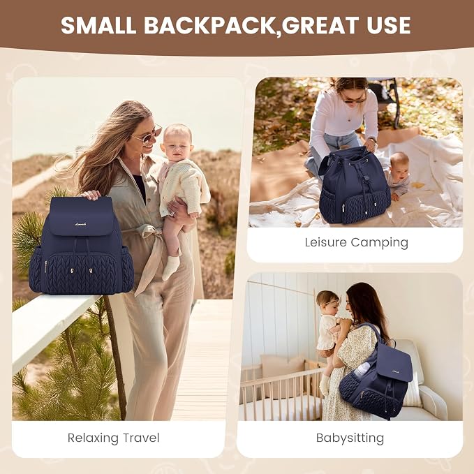 LOVEVOOK Diaper Bag Backpack, Small Baby Bag, Cute Baby Diaper Bag, Stylish Water-Resistant Travel Baby Bag for Mom, Baby Backpack with Changing Pad, Stroller Straps -Blue - Image 2